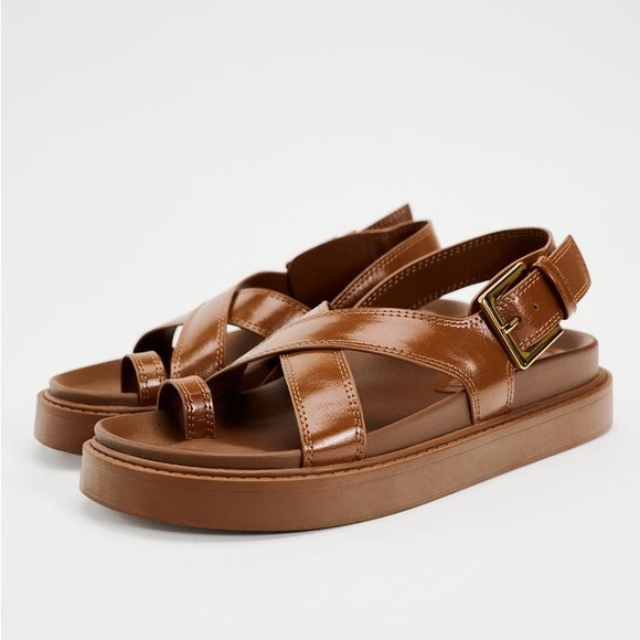 Zara Shoes - Zara Cross Strap Flat Sandals US 6.5